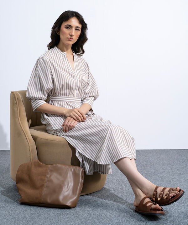 Striped Poplin Dress With Puff Sleeves