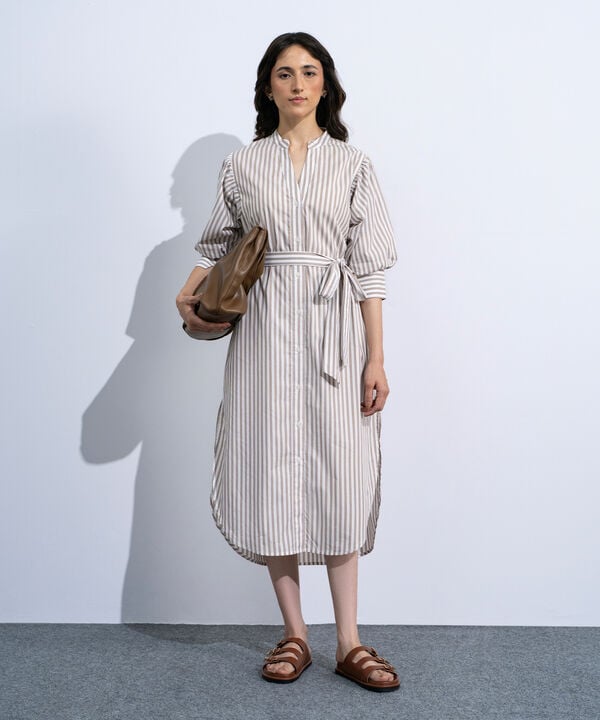 Striped Poplin Dress With Puff Sleeves