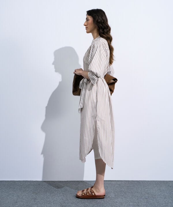 Striped Poplin Dress With Puff Sleeves