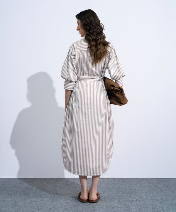 Striped Poplin Dress With Puff Sleeves