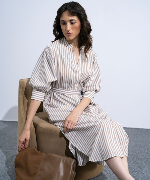 Striped Poplin Dress With Puff Sleeves