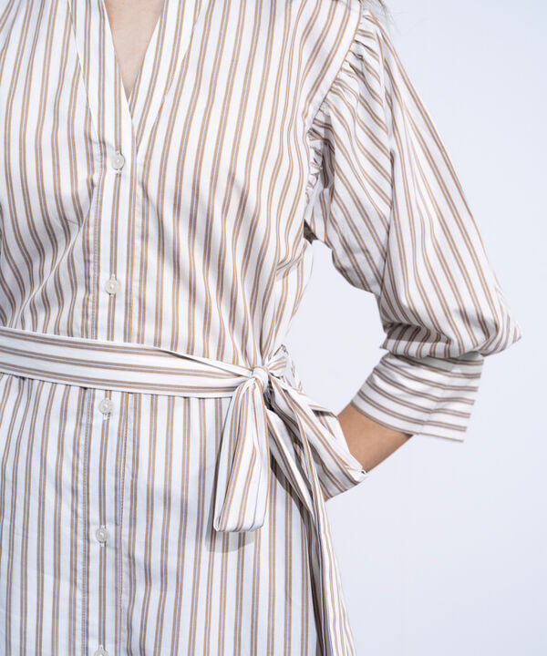 Striped Poplin Dress With Puff Sleeves