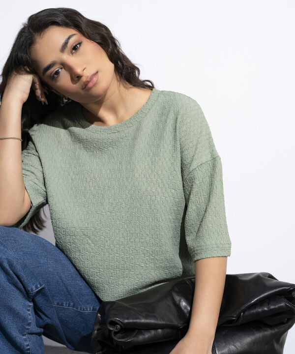 Textured Cropped T-Shirt
