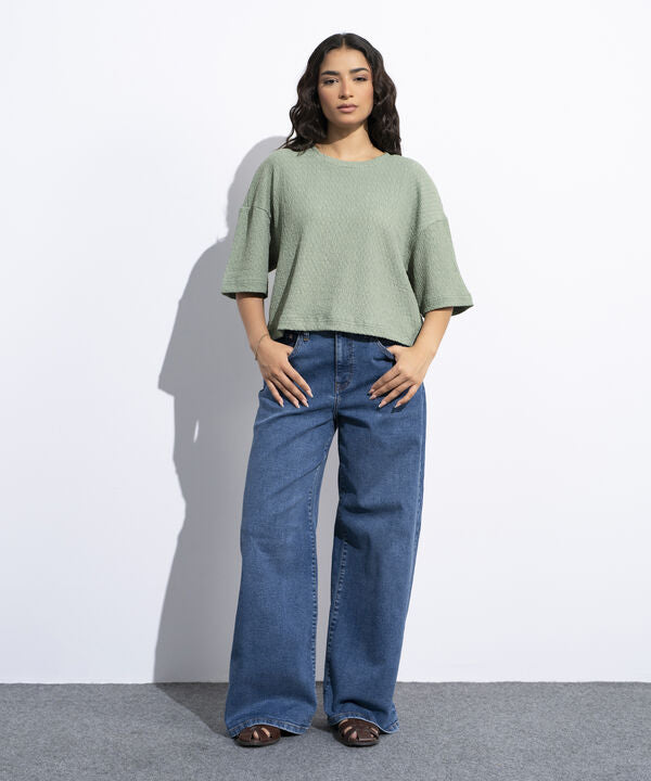 Textured Cropped T-Shirt