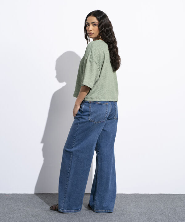 Textured Cropped T-Shirt