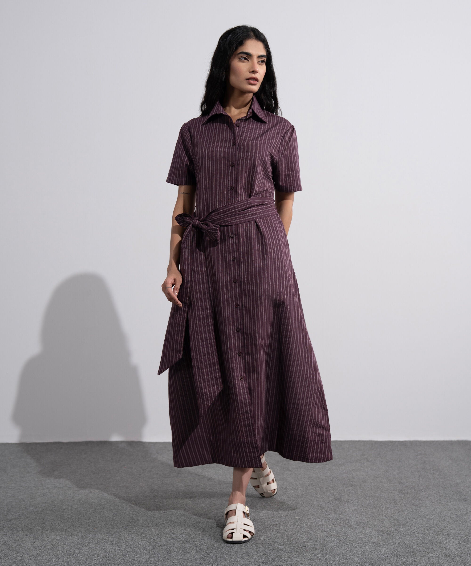Linen Blend Striped Dress WTOPV0726046