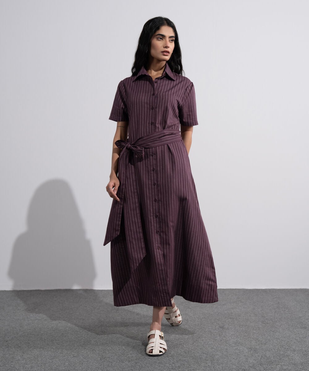 Linen Blend Striped Dress WTOPV0726046
