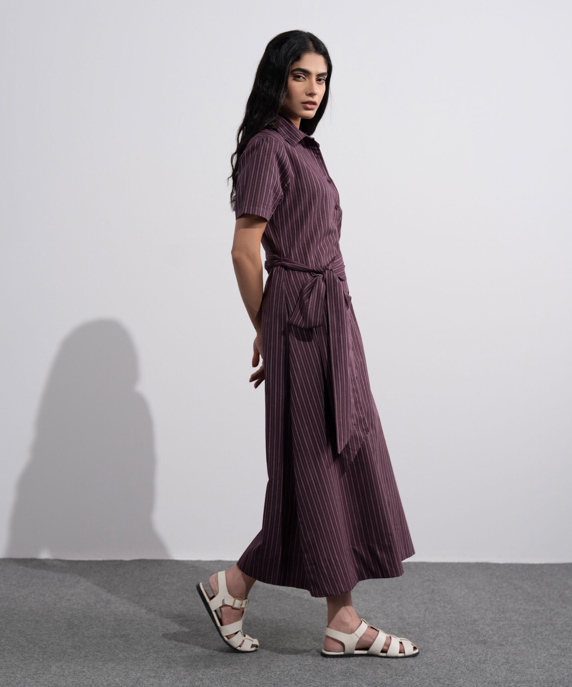 Linen Blend Striped Dress WTOPV0726046