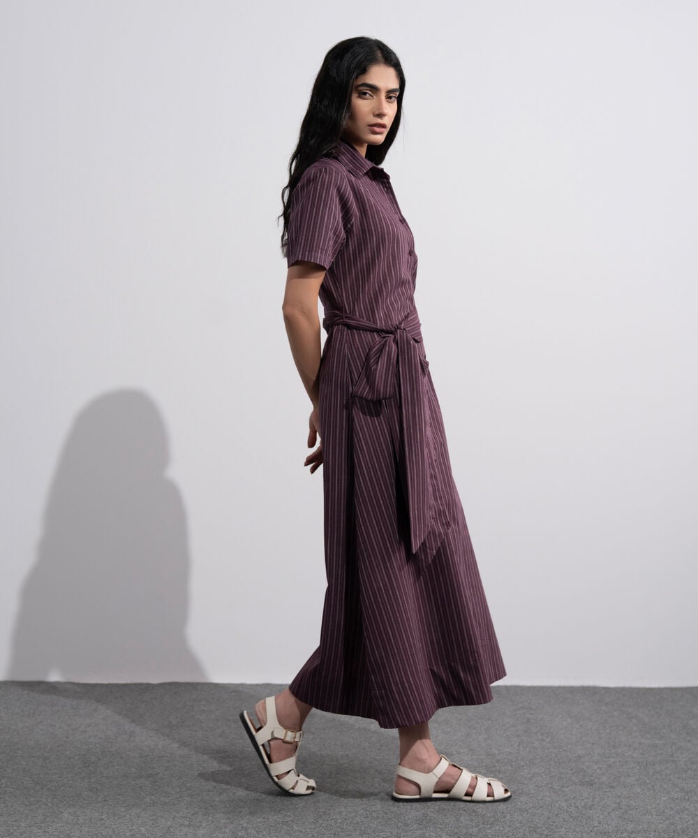 Linen Blend Striped Dress WTOPV0726046