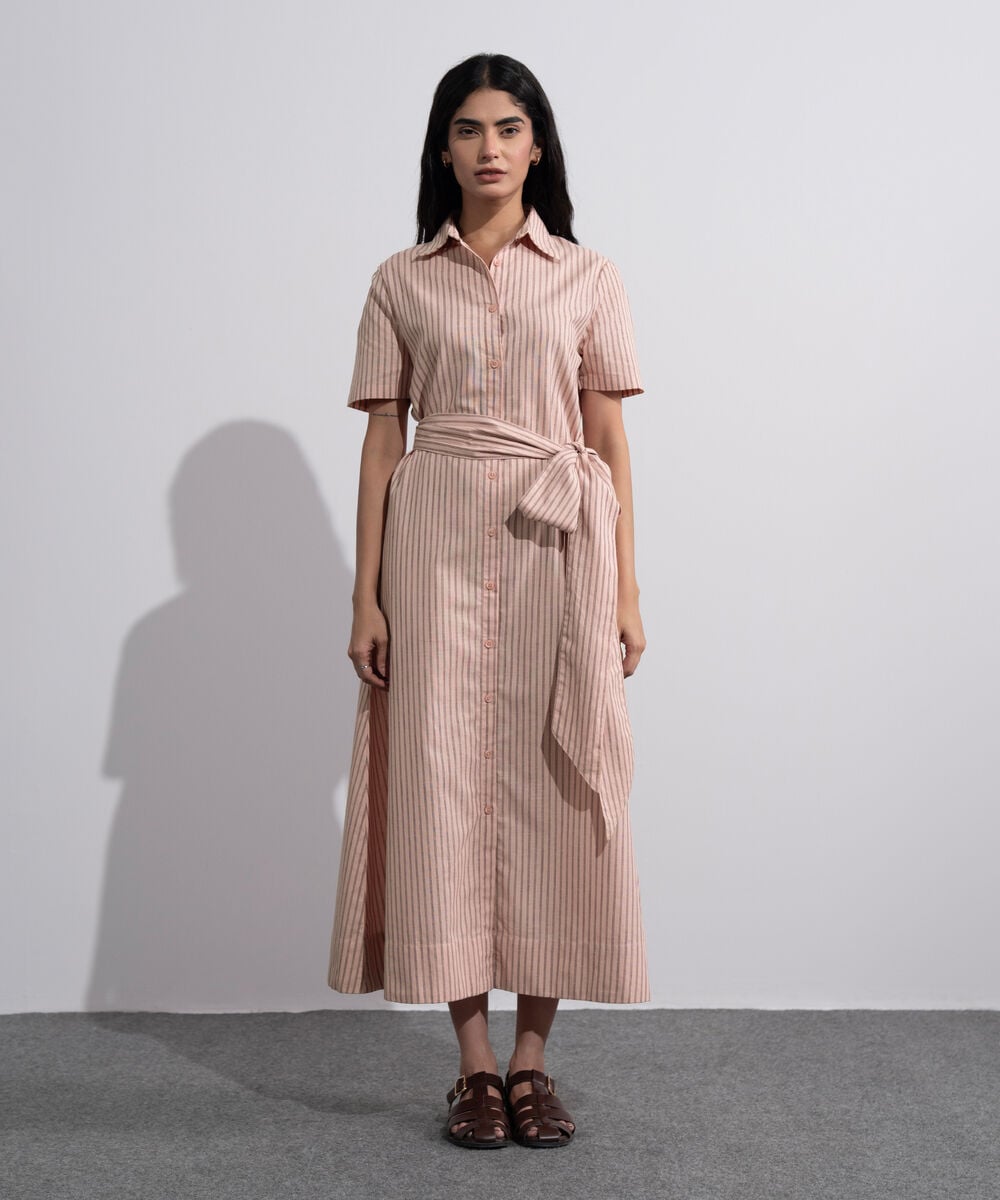 Linen Blend Striped Dress WTOPV0726047