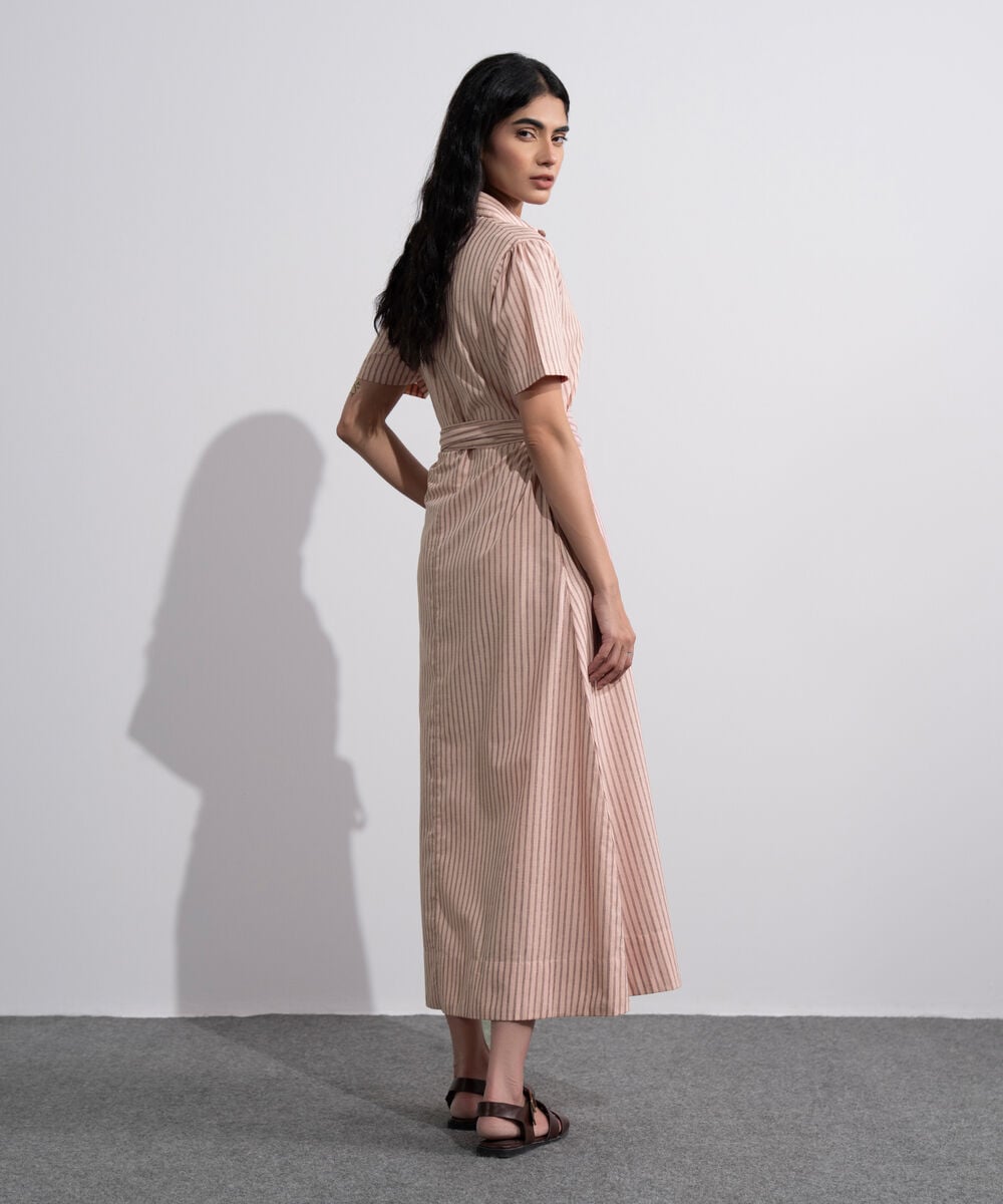 Linen Blend Striped Dress WTOPV0726047