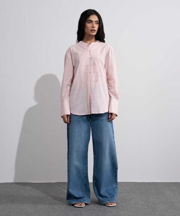 Textured Shirt With Mandarin Collar