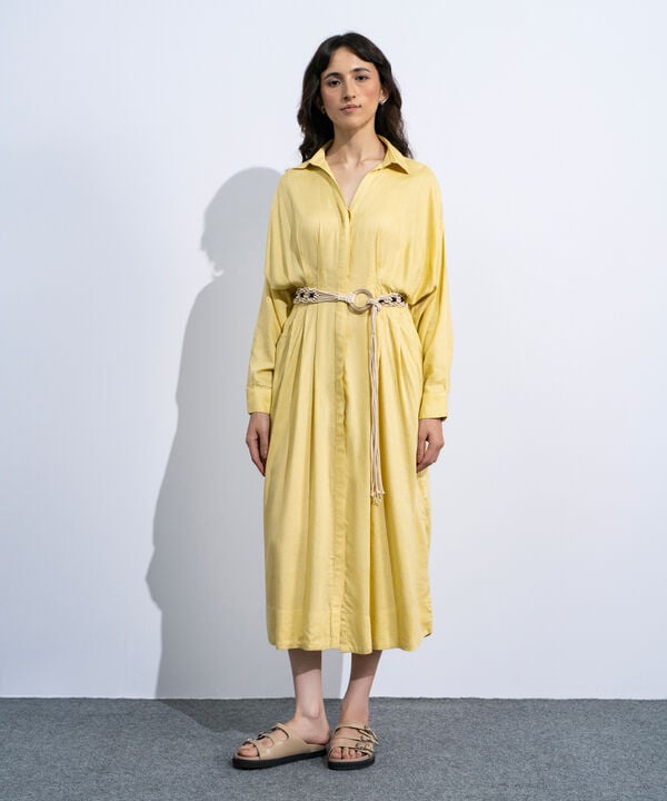 Linen Blend Dress With Crochet Belt