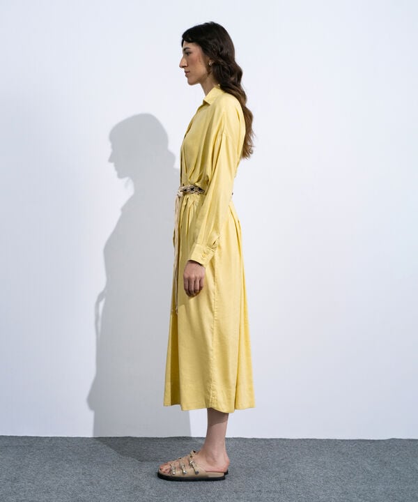 Linen Blend Dress With Crochet Belt