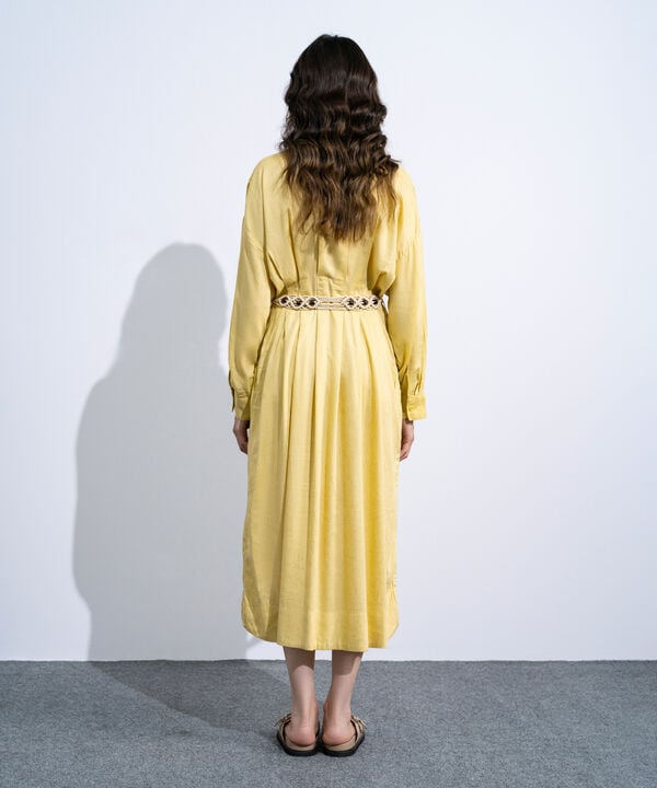 Linen Blend Dress With Crochet Belt