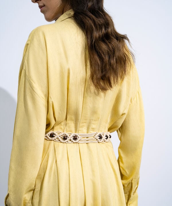 Linen Blend Dress With Crochet Belt
