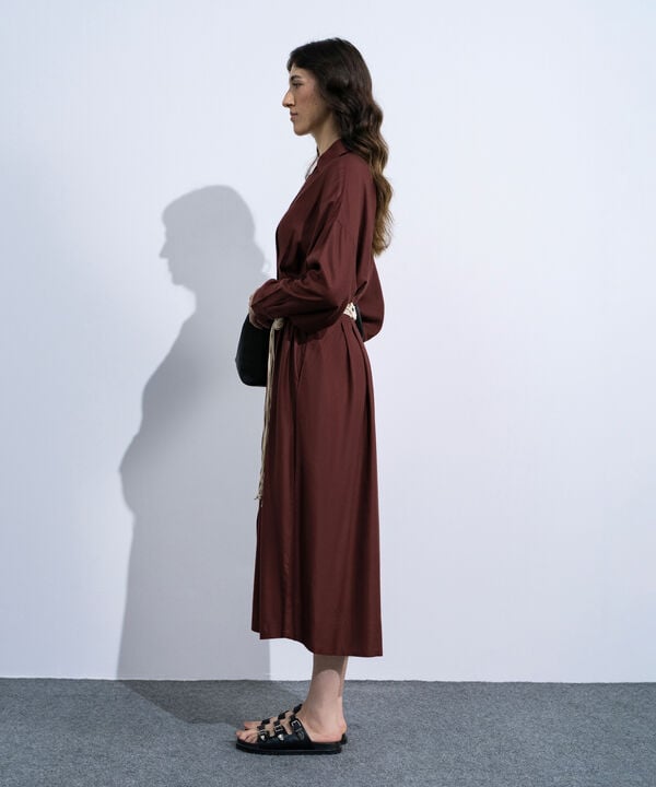 Linen Blend Dress With  Crochet Belt