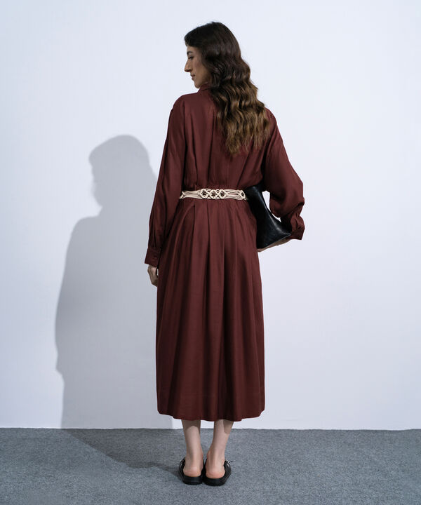 Linen Blend Dress With  Crochet Belt