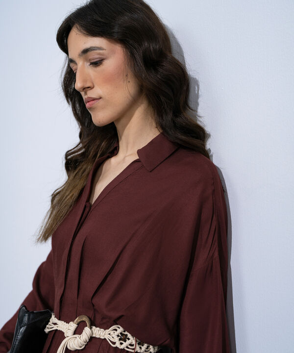 Linen Blend Dress With  Crochet Belt