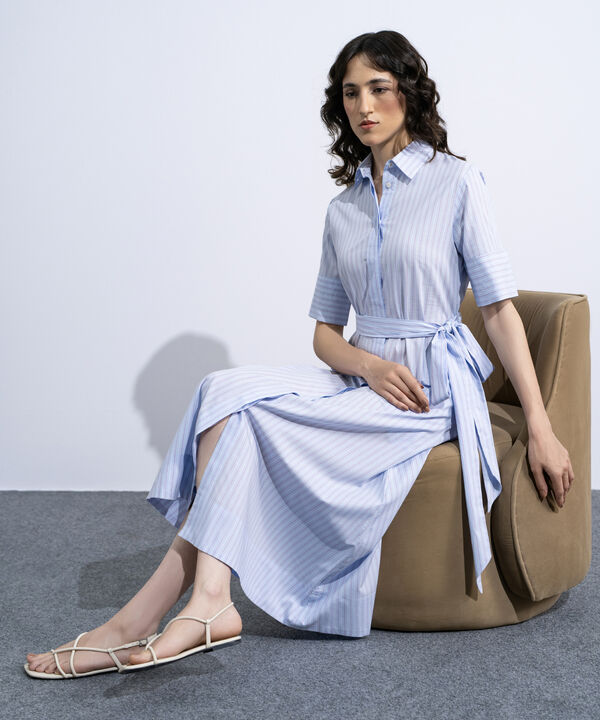 Striped Poplin Dress With Belt