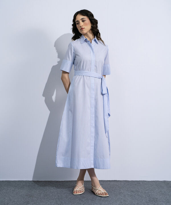 Striped Poplin Dress With Belt