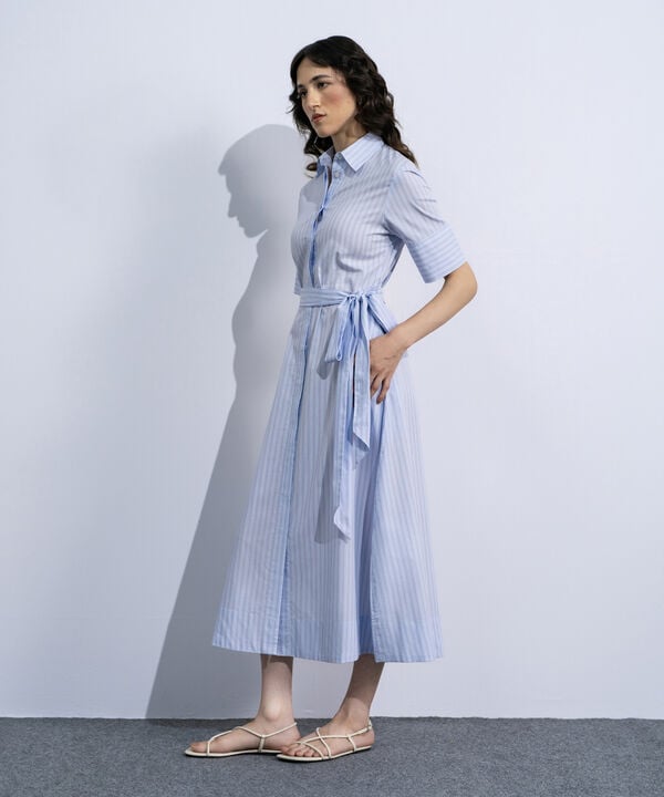 Striped Poplin Dress With Belt