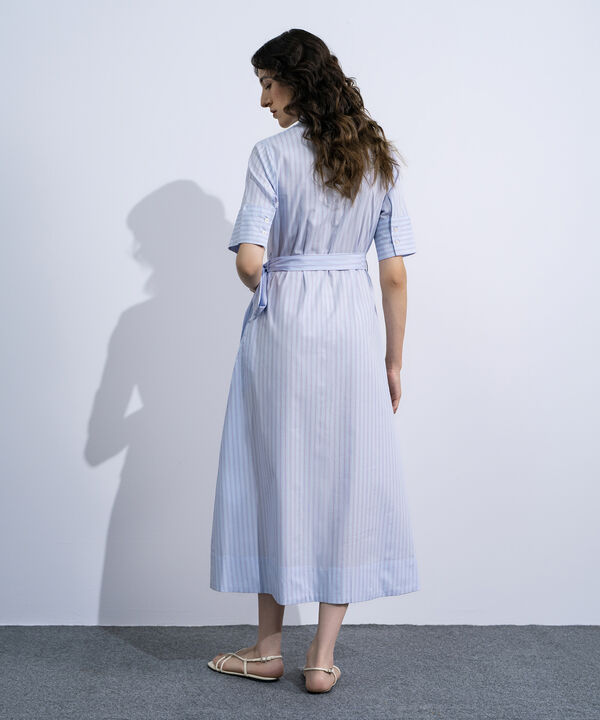 Striped Poplin Dress With Belt