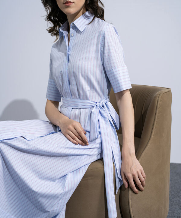 Striped Poplin Dress With Belt
