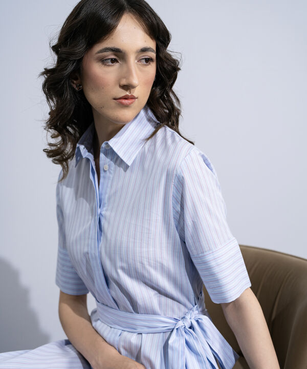 Striped Poplin Dress With Belt
