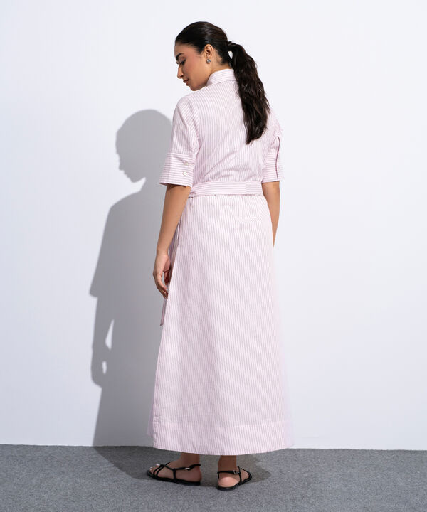 Striped Poplin Dress With Belt