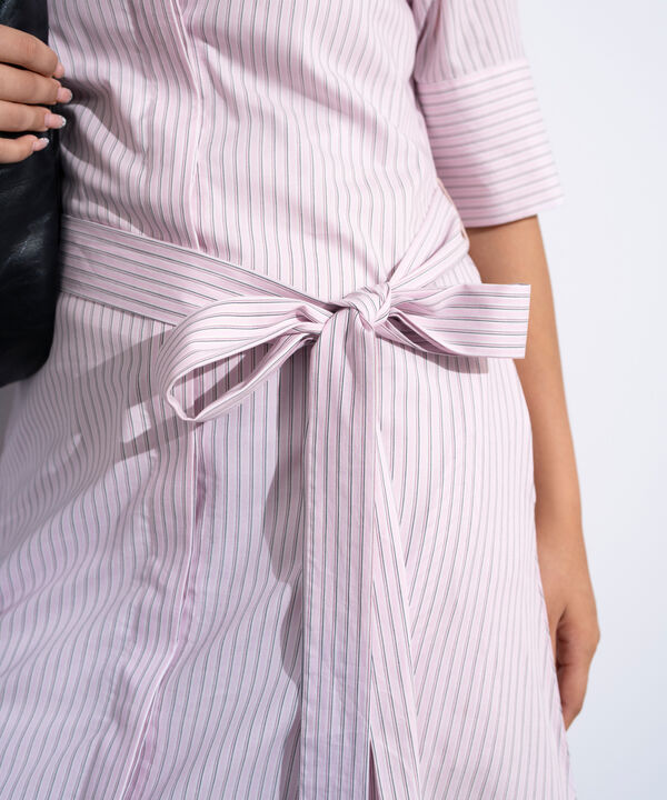 Striped Poplin Dress With Belt