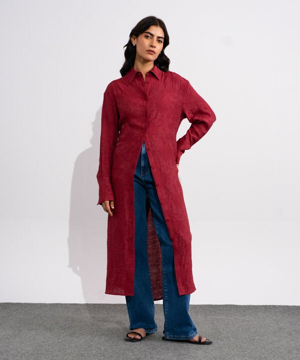 Textured Button-Through Dress