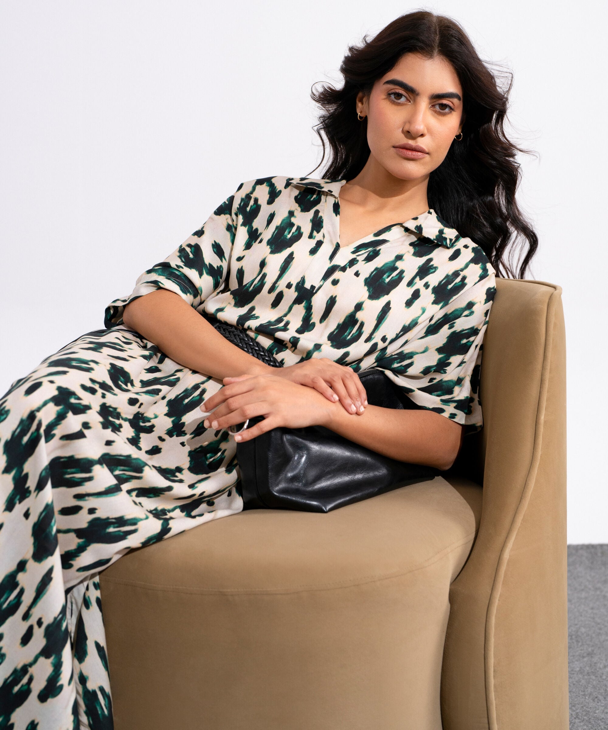 Printed Kimono Dress With Leather Belt WTOPV0826007