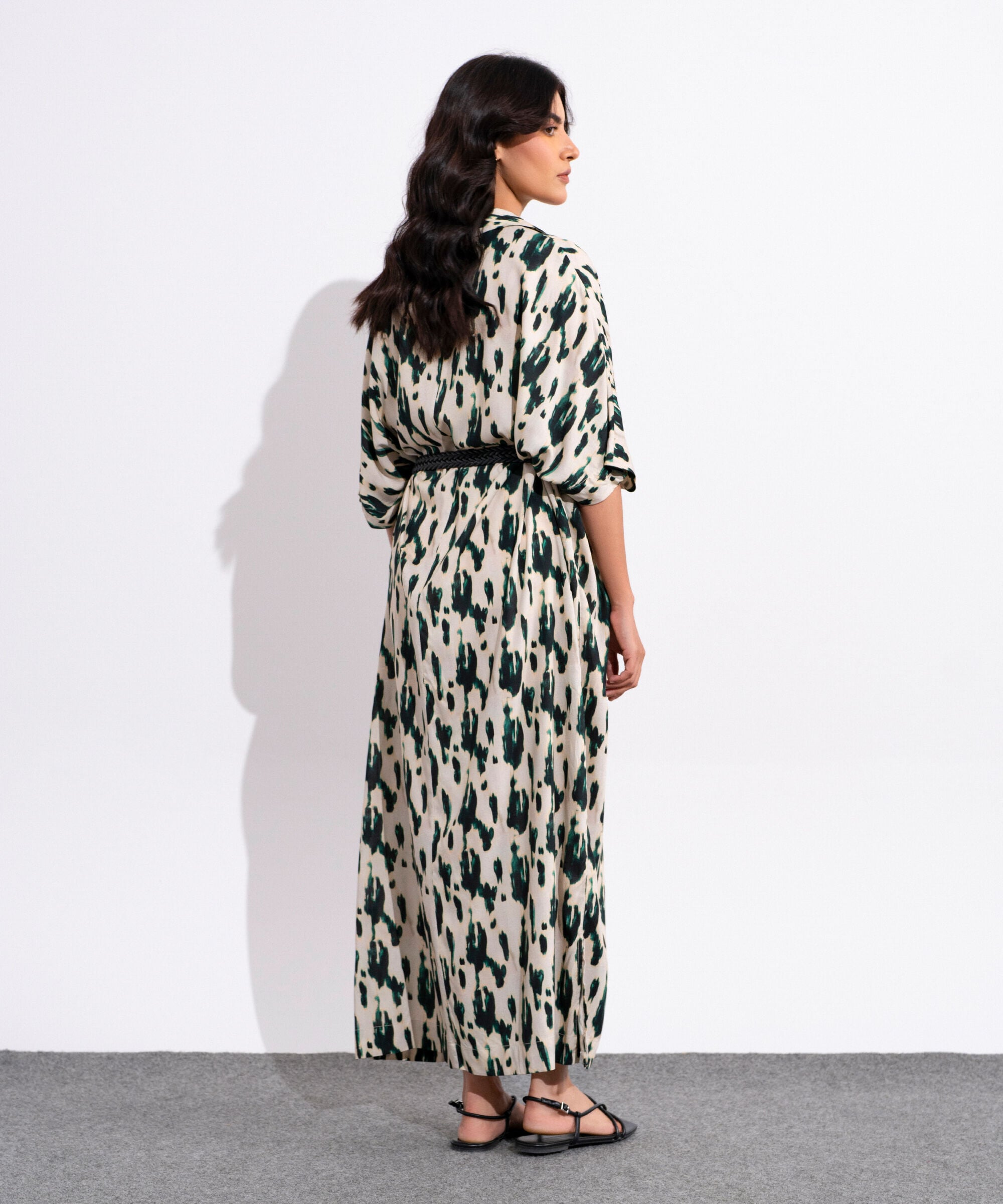 Printed Kimono Dress With Leather Belt WTOPV0826007