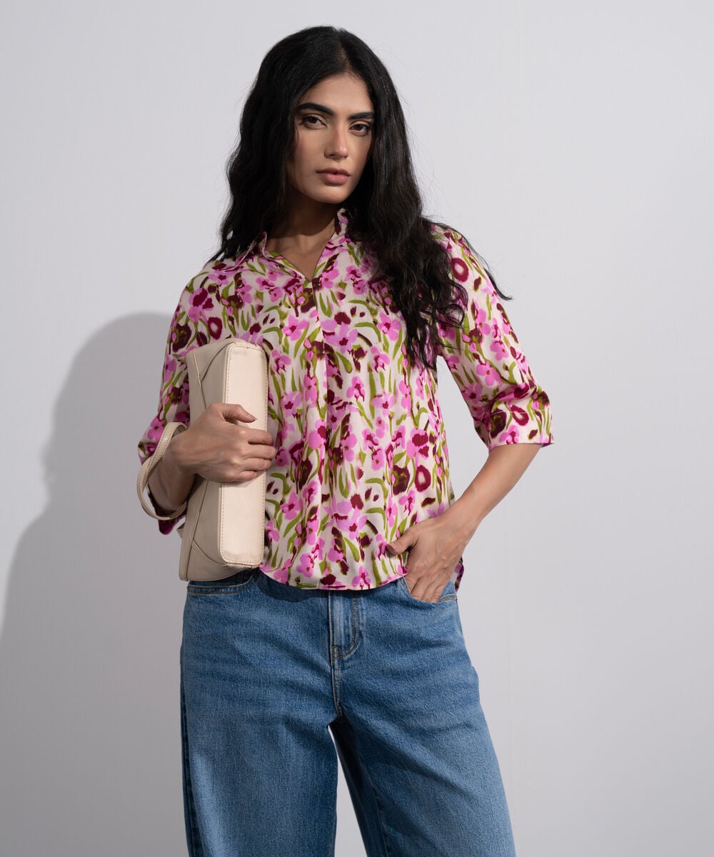 Printed V-Neck Top WTOPV0826018