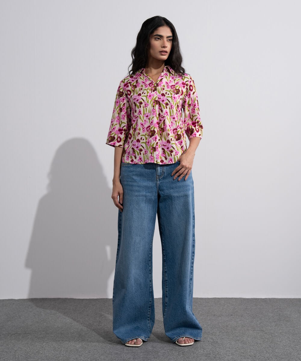 Printed V-Neck Top WTOPV0826018