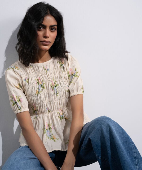 Smocked Seersucker Blouse