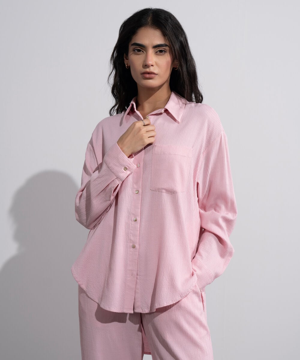 Button-Through Seersucker Shirt WTOPV0826023