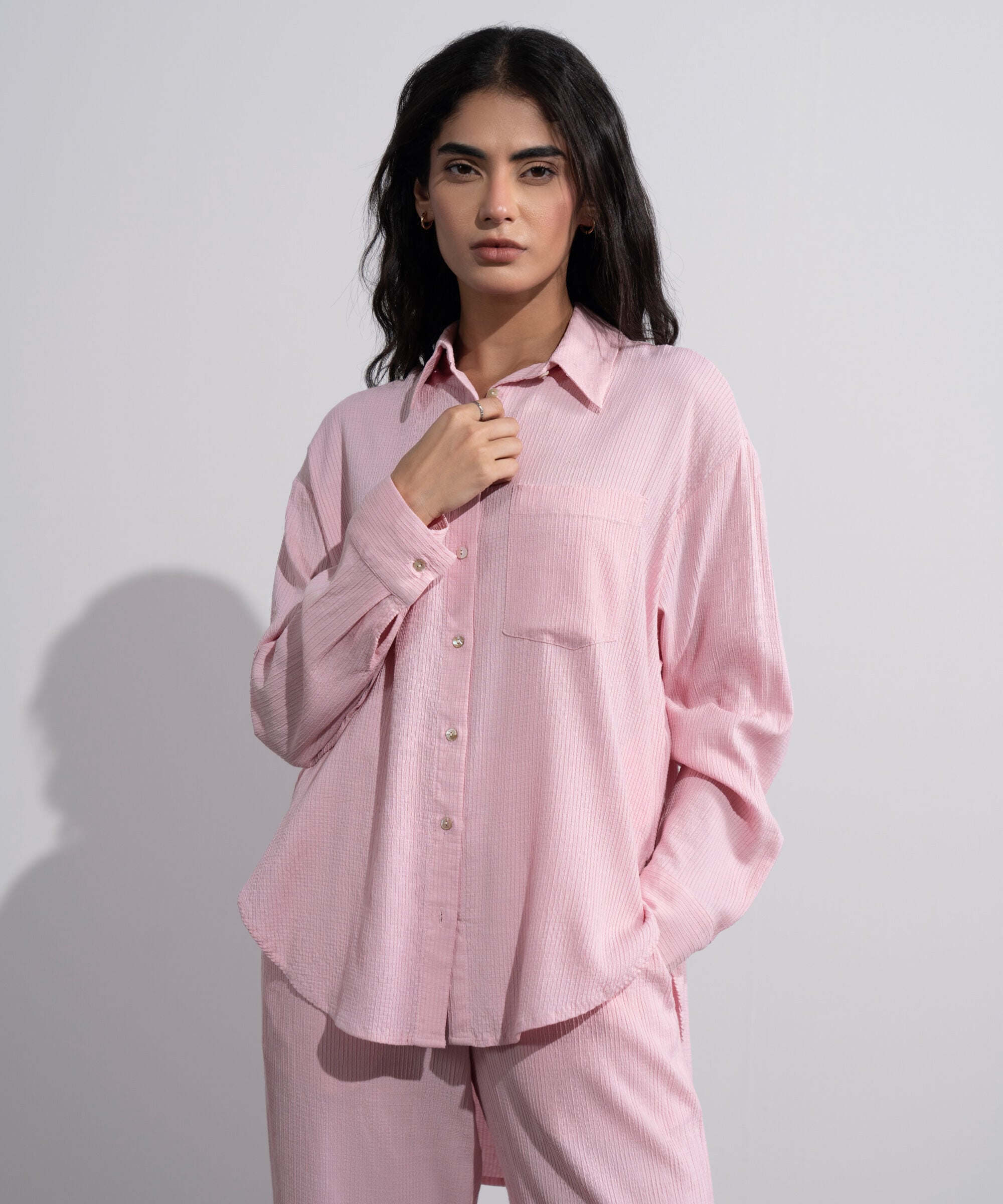 Button-Through Seersucker Shirt WTOPV0826023