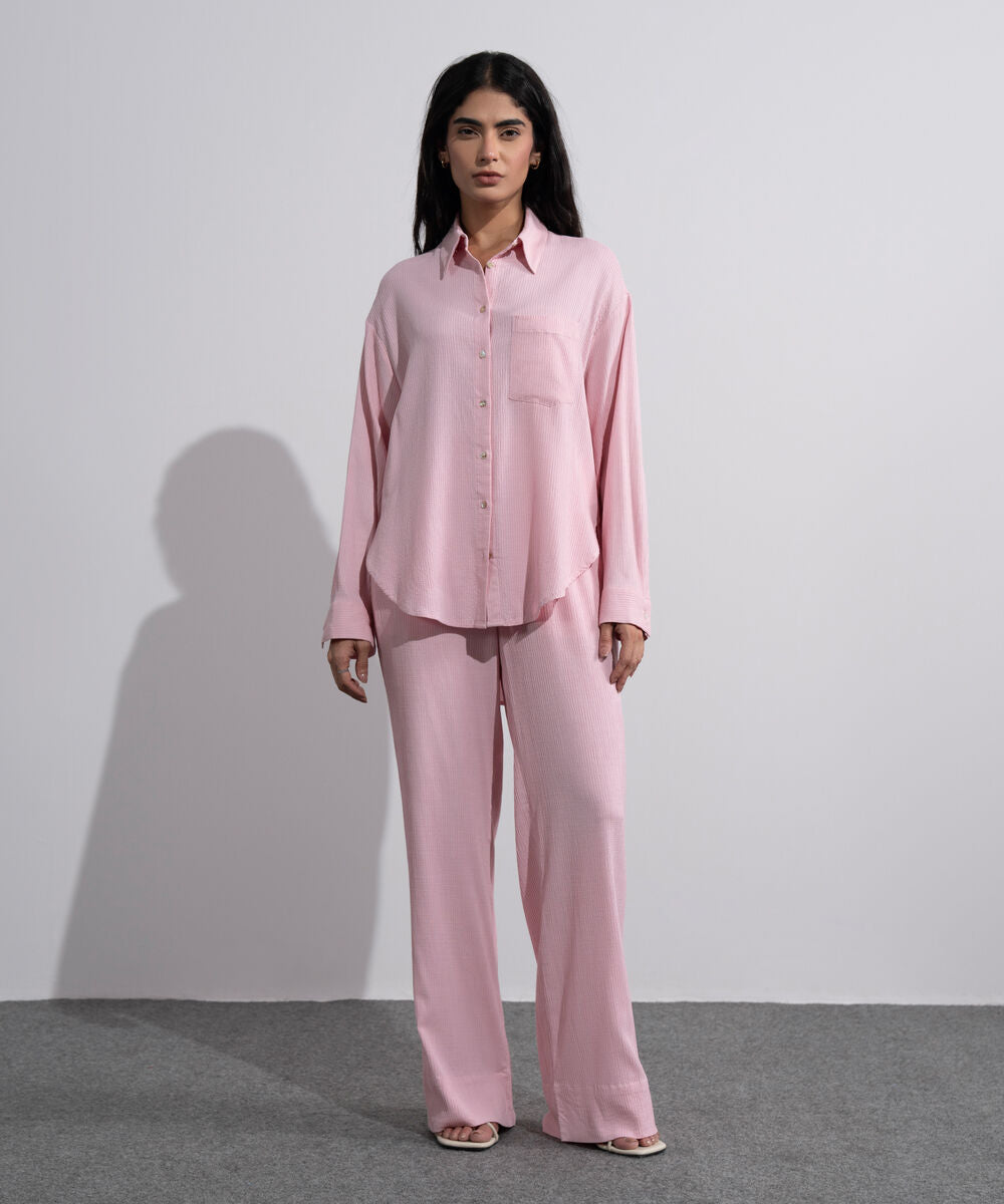 Button-Through Seersucker Shirt WTOPV0826023