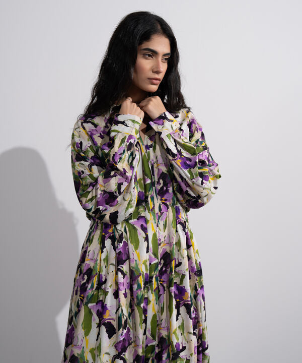 Printed Dress With Pleats