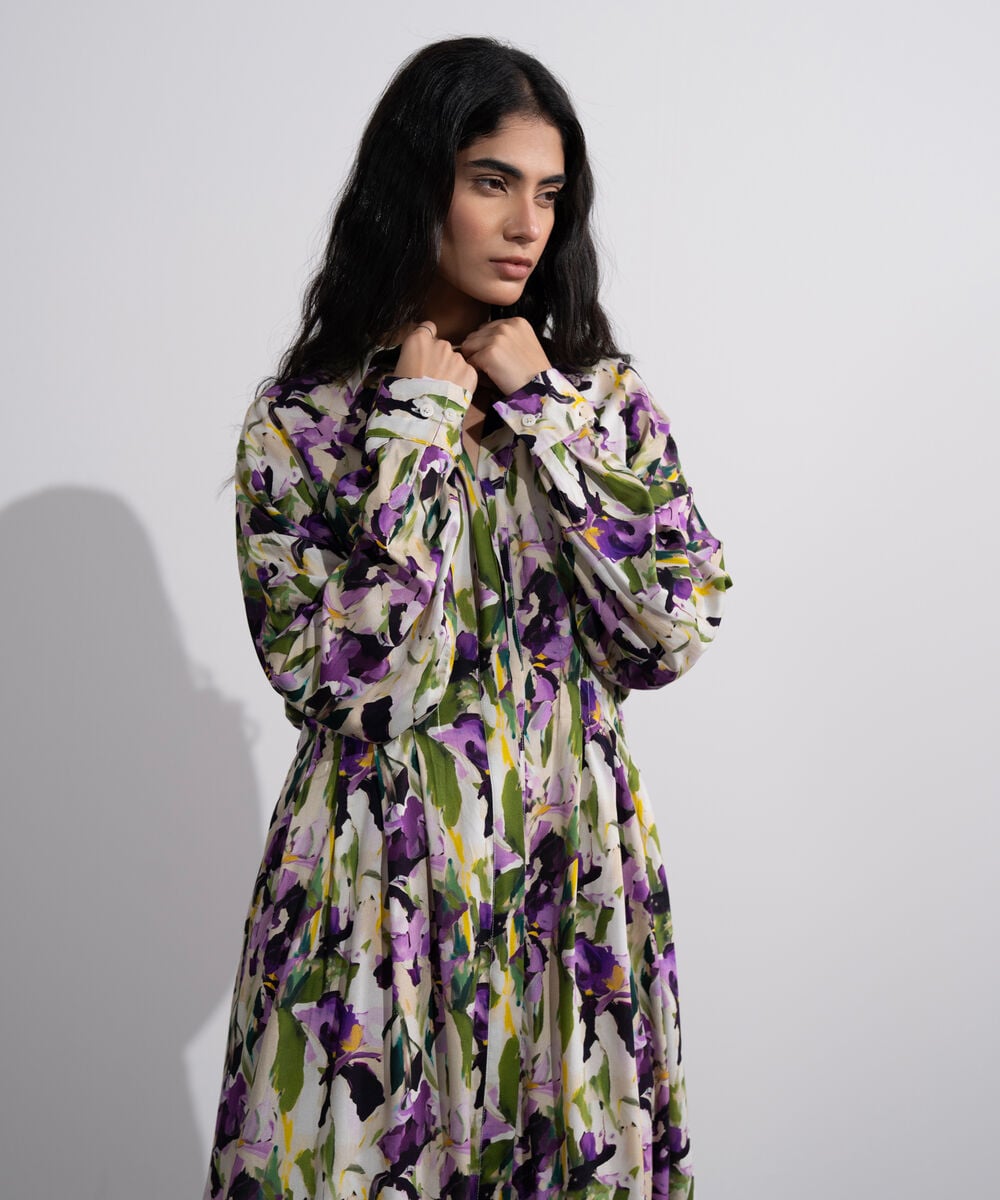 Printed Dress With Pleats WTOPV0826028