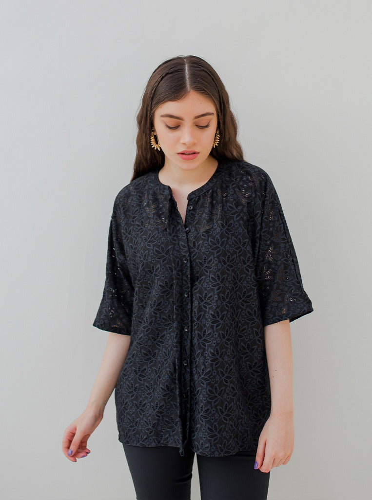 Black Lace Boxy Top