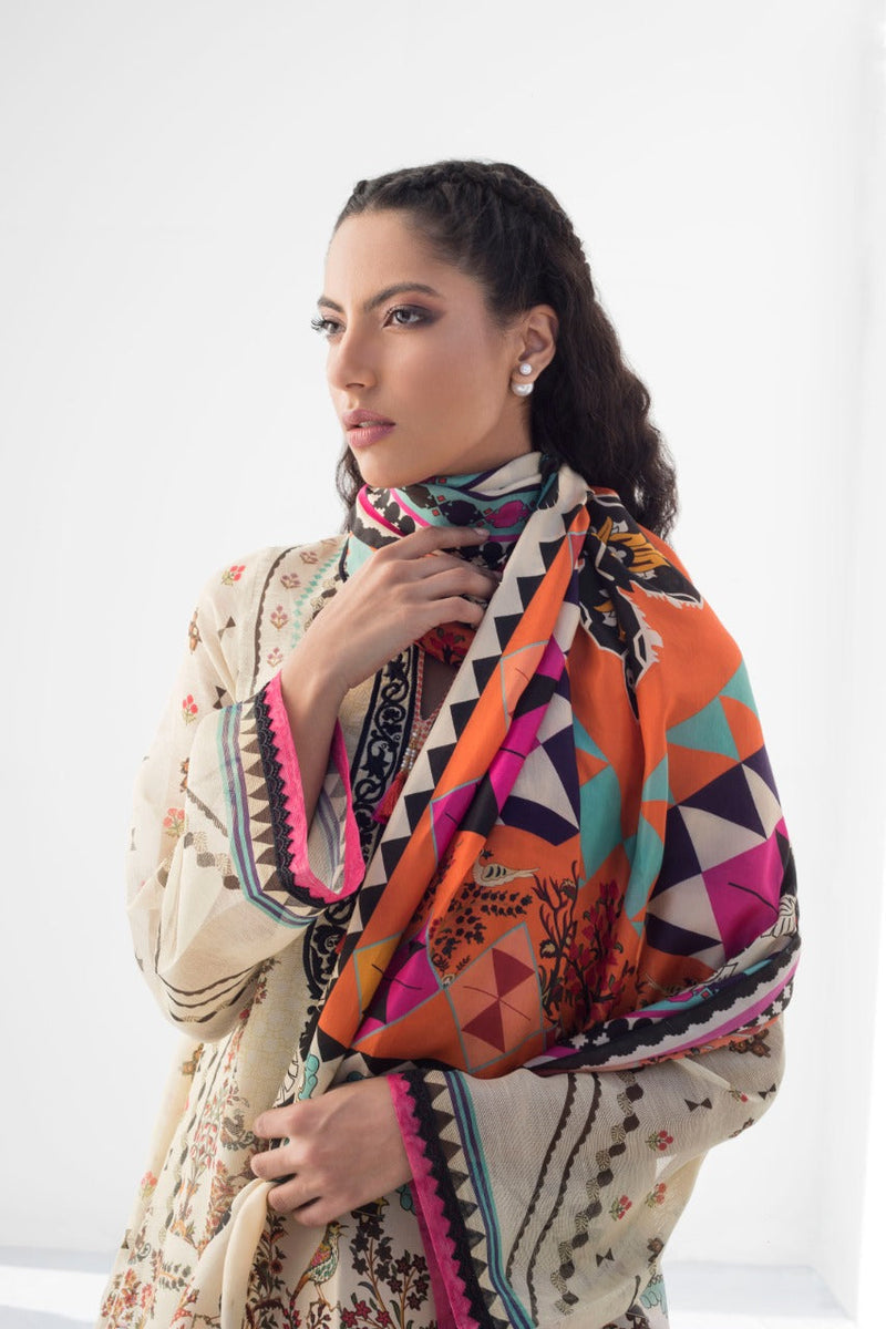 Embroidered Cotton Net Printed Kurta And Trouser With Dupatta