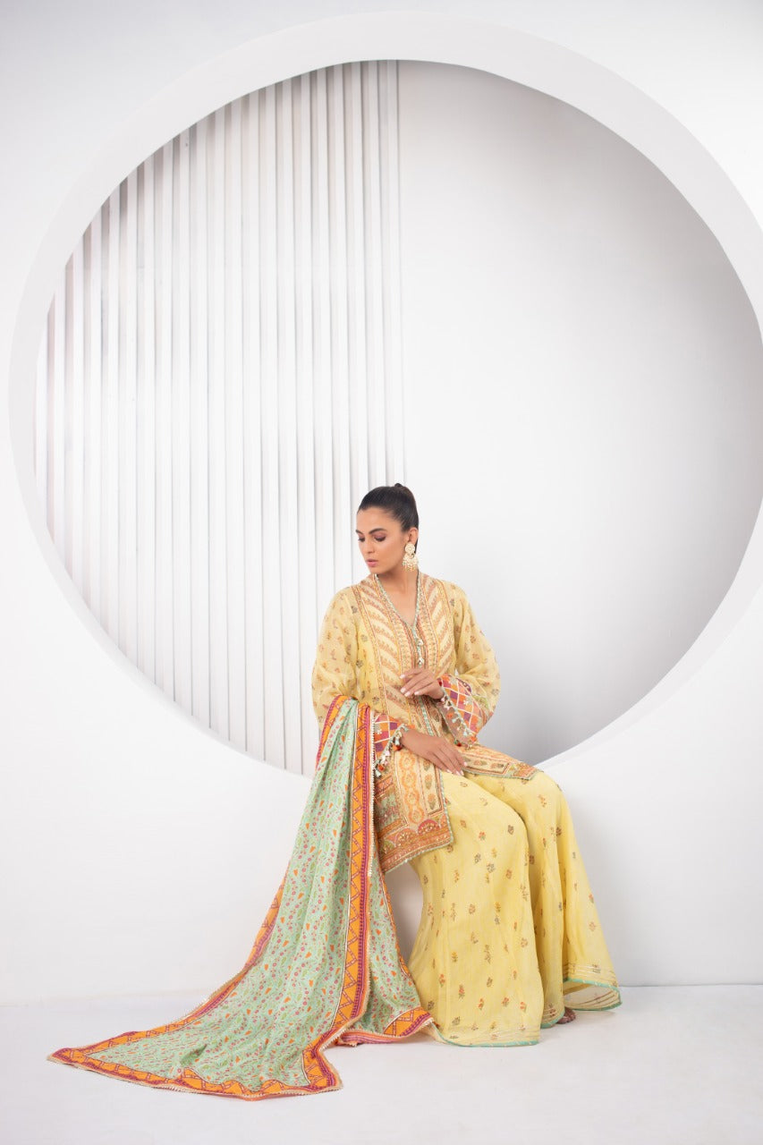 Cotton Net Front Open Kurta With Dupatta