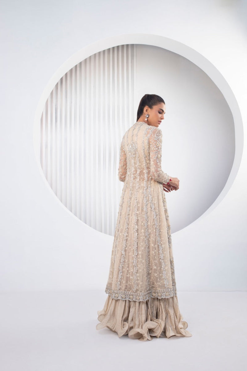 Creme French Net Peshwas With Dupatta
