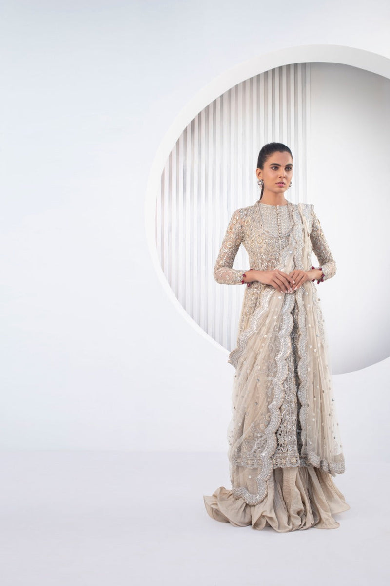 Creme French Net Peshwas With Dupatta