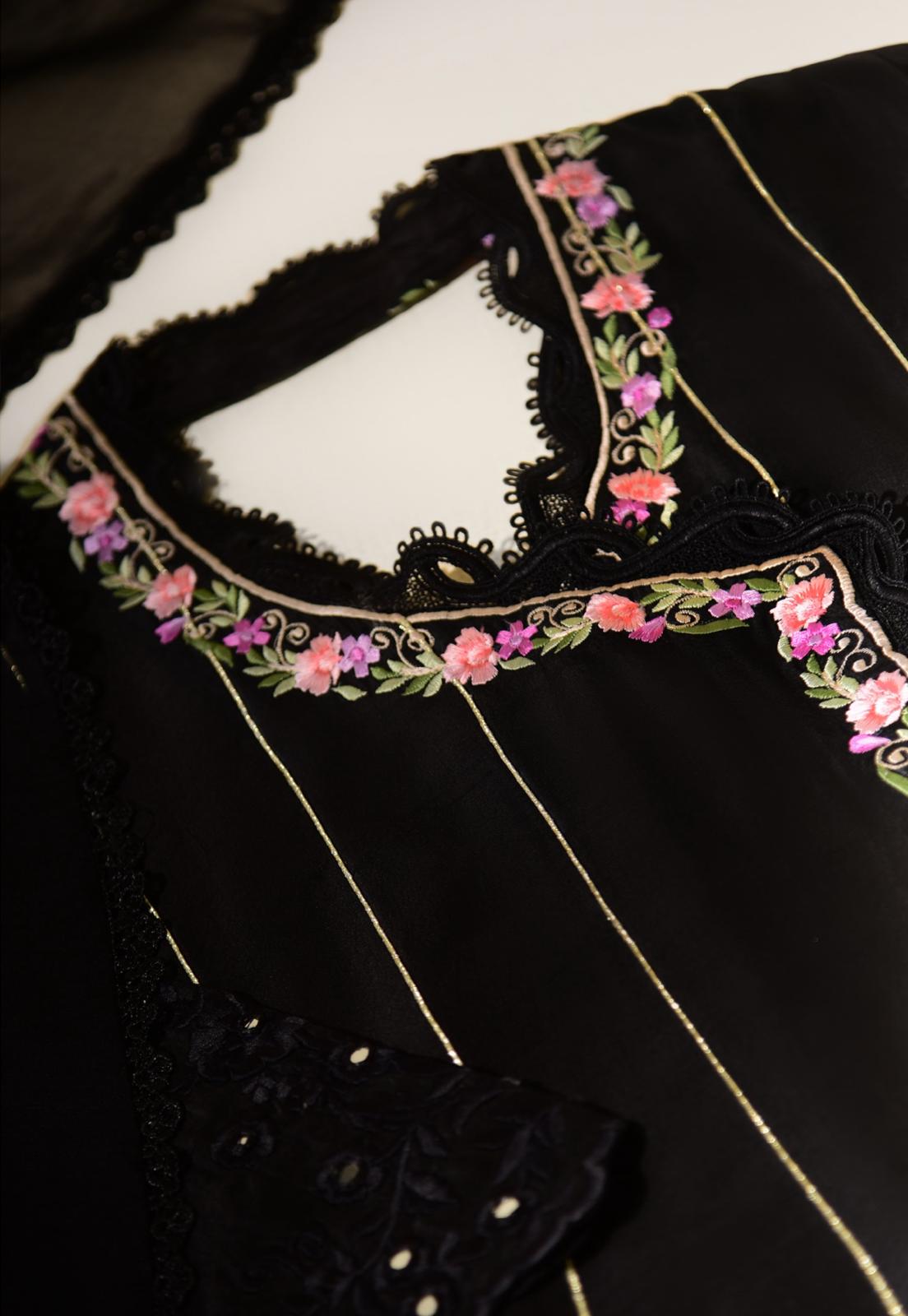 Black Embroidered Angrakha