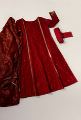 Maroon Embossed Anarkali