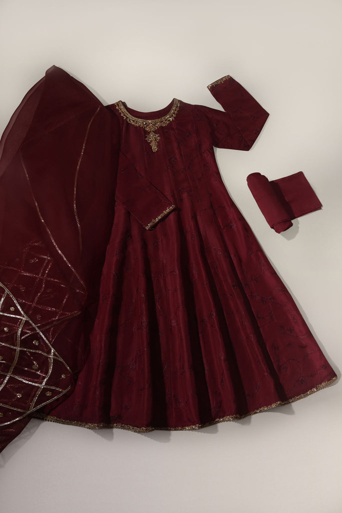 Maroon Embroidered Kalidaar